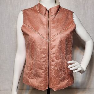 Legacy Falls Rose Pink Faux Suede Sherpa Lined Vest Western Cowgirl Full Zip Lg